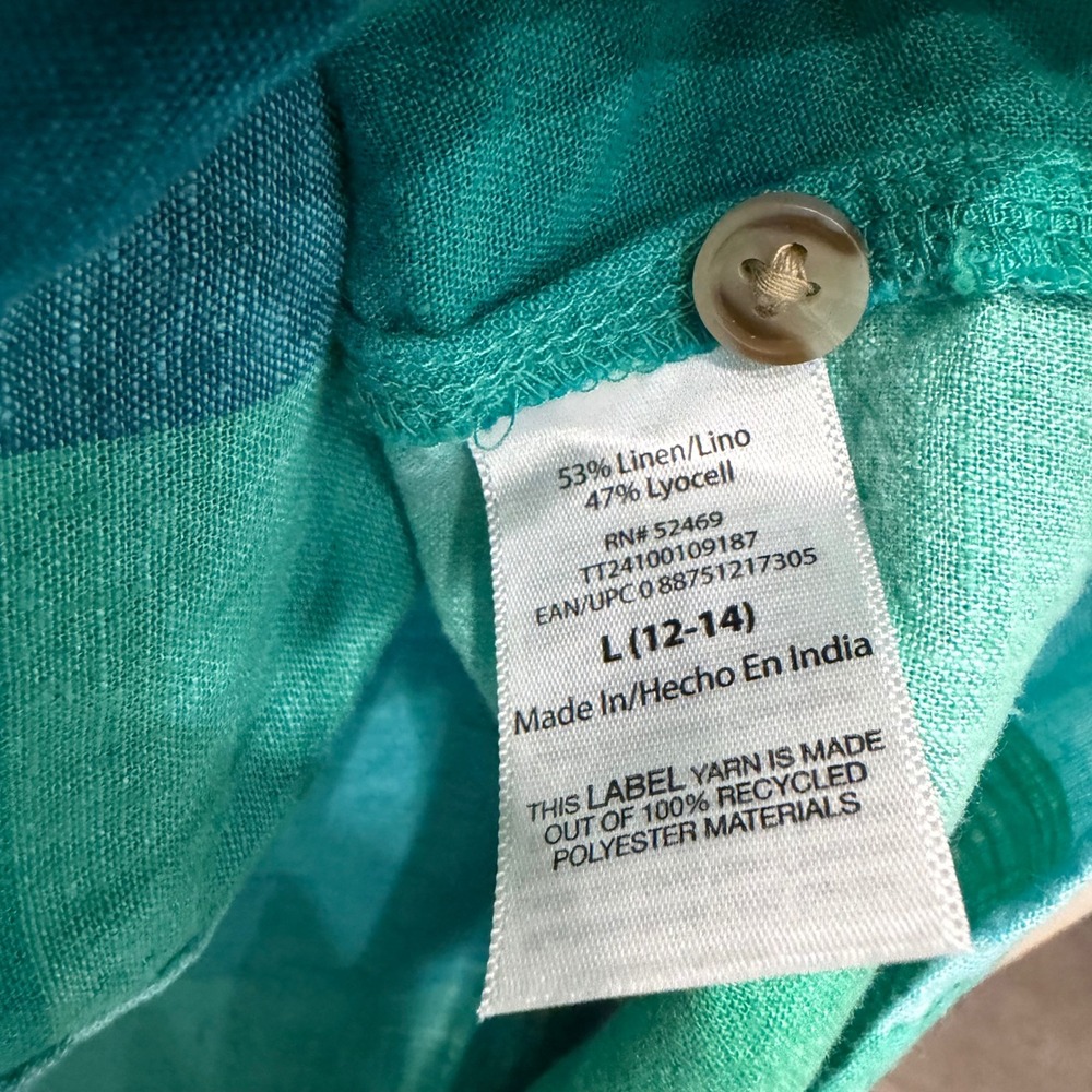 Womens Blue Green Plaid Linen Blend Sleeveless Button Down Shirt Large - Picture 4 of 4